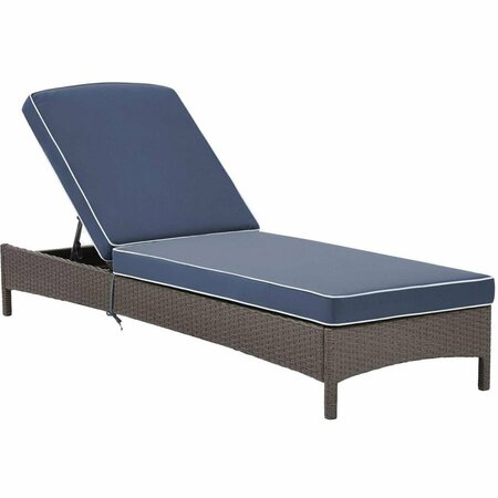 CROSLEY Palm Harbor Outdoor Wicker Chaise Lounge with Navy Cushions - Grey CO7122WG-NV
